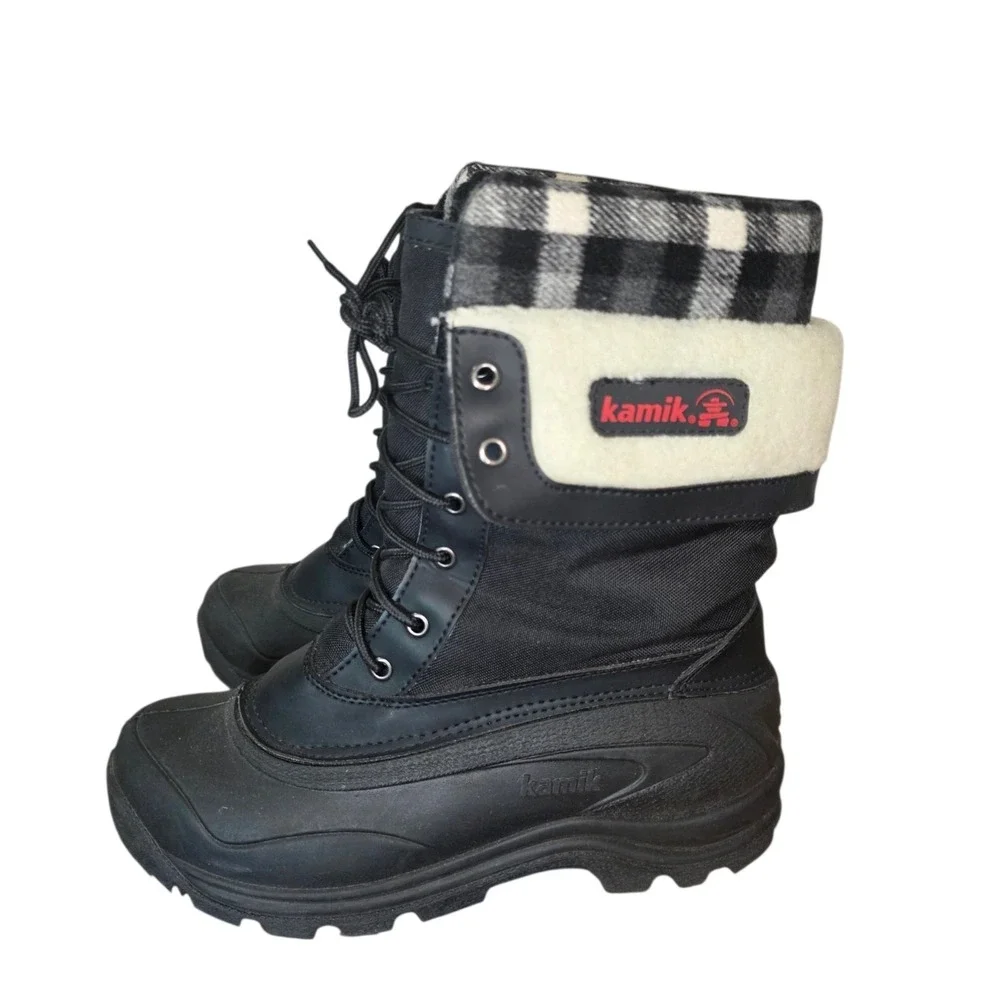 Kamik Womens 10 Black Plaid Flannel Lined Mid-Calf Lace Up Winter Snow Boots
